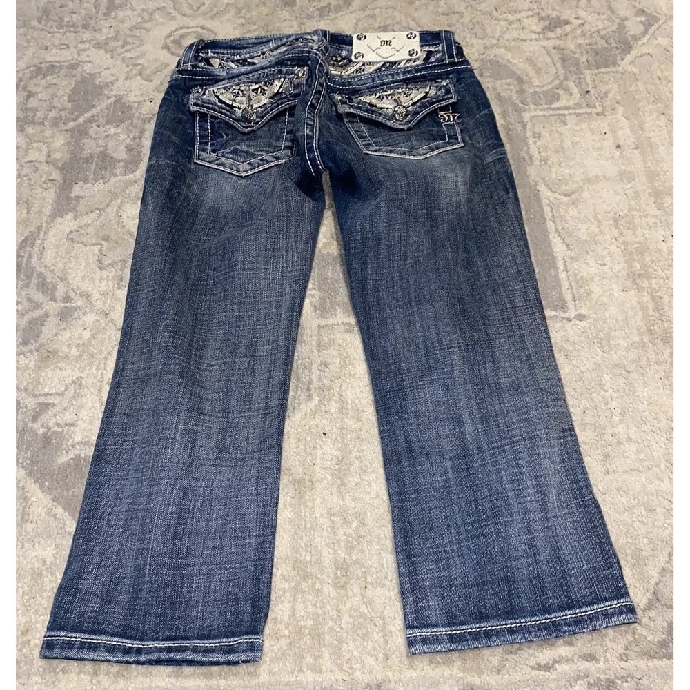 MISS ME Jeans cuffed Capri crop jeans Girls Youth Sz 14 Rhinestoned Embroidered